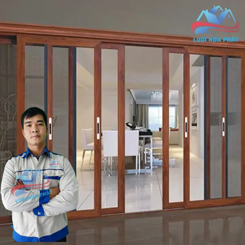 Cửa lưới chống muỗi dạng lùa DL 06 màu vân gỗ